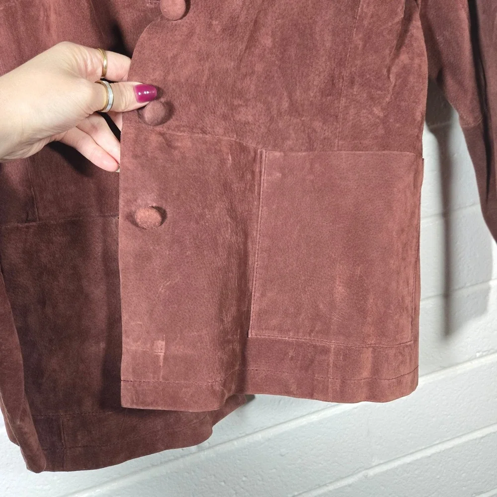 Vtg Stan Herman Studio Suede Leather Jacket Medium‎ Burgundy Blazer Boho Casual